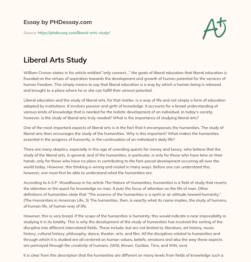 Liberal Arts Study essay