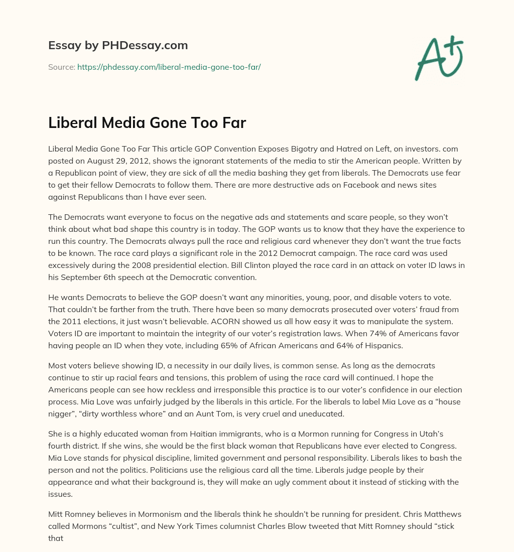 Liberal Media Gone Too Far essay