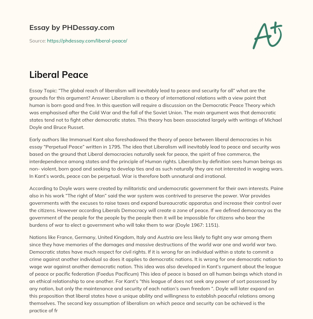 Liberal Peace essay