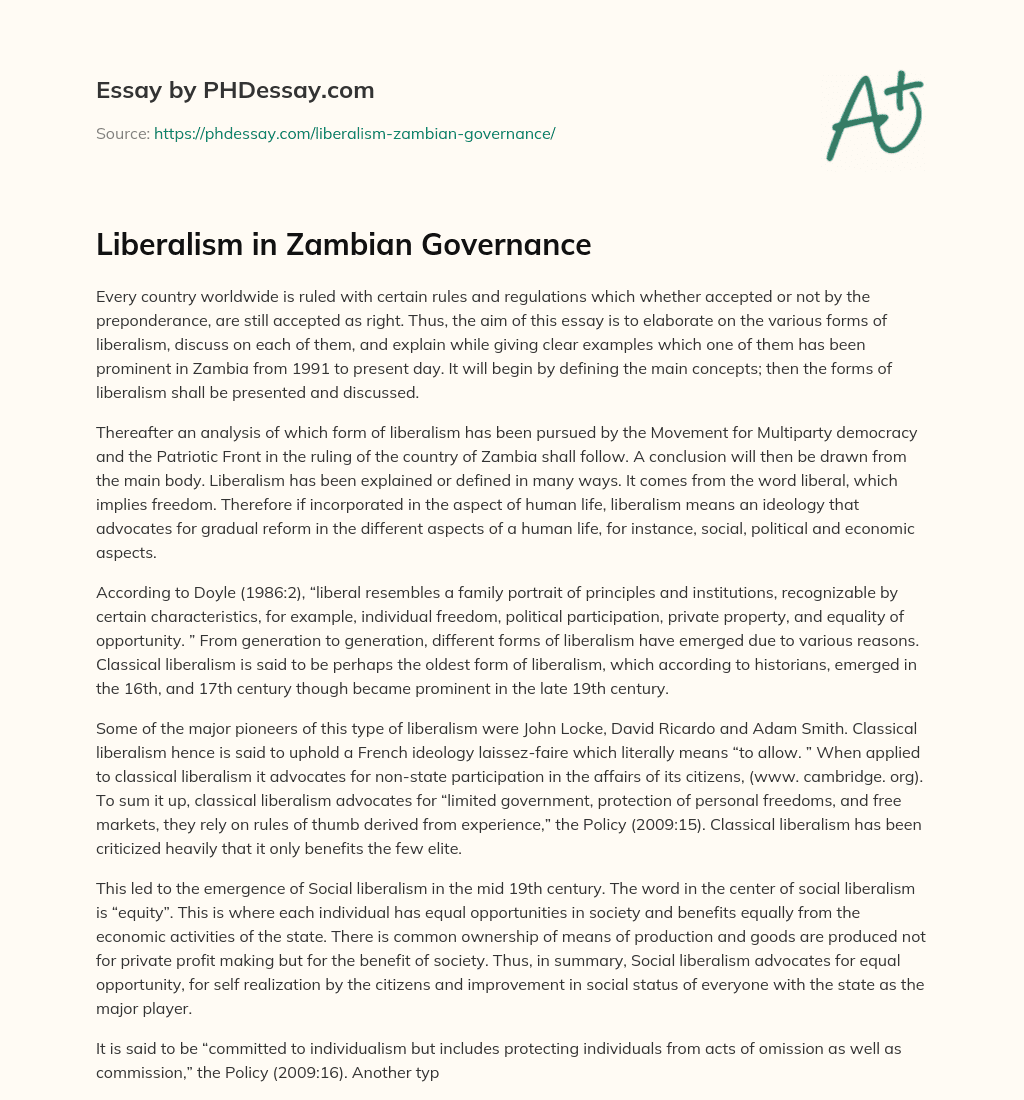 Liberalism in Zambian Governance essay