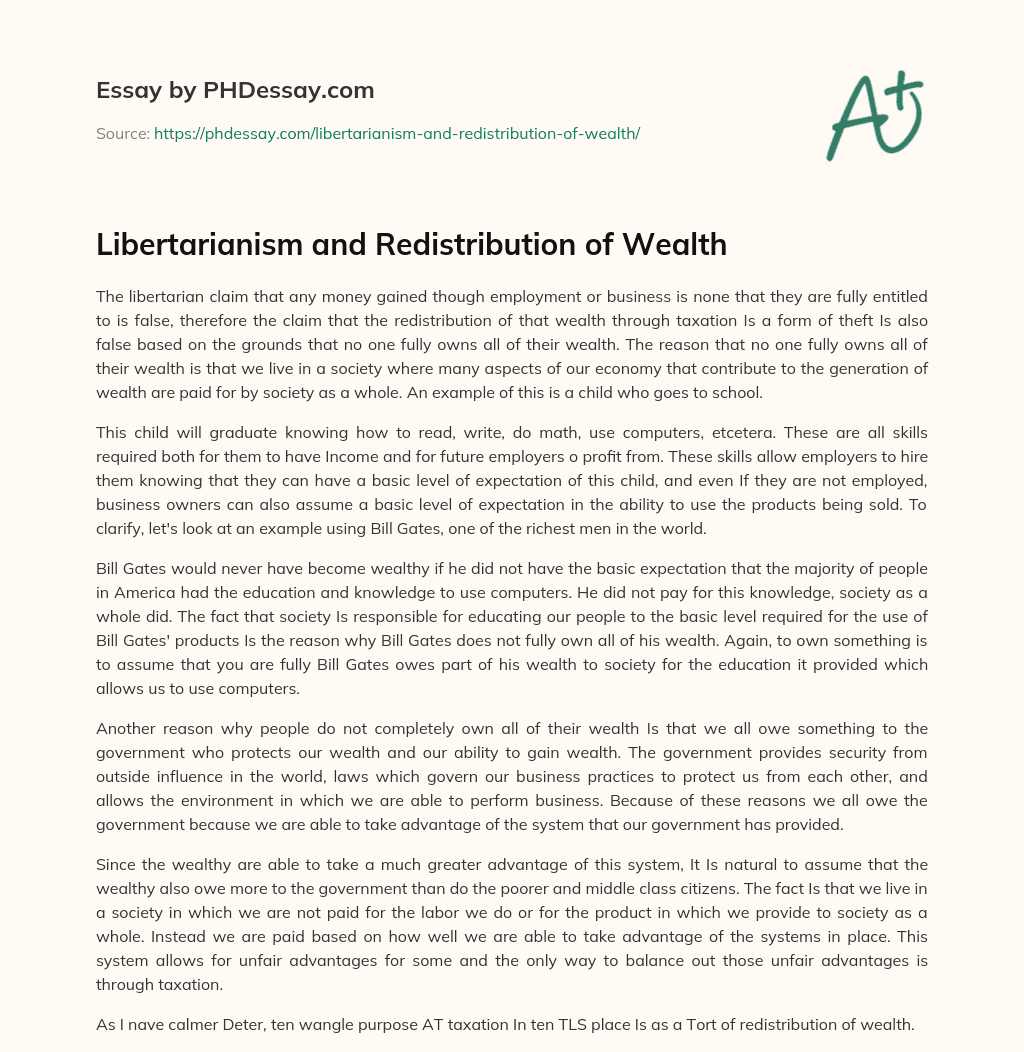 Libertarianism and Redistribution of Wealth essay