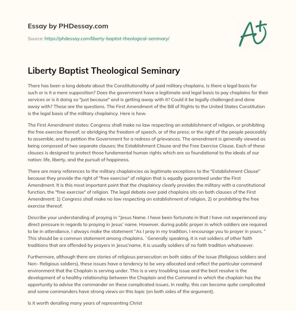 Liberty Baptist Theological Seminary essay
