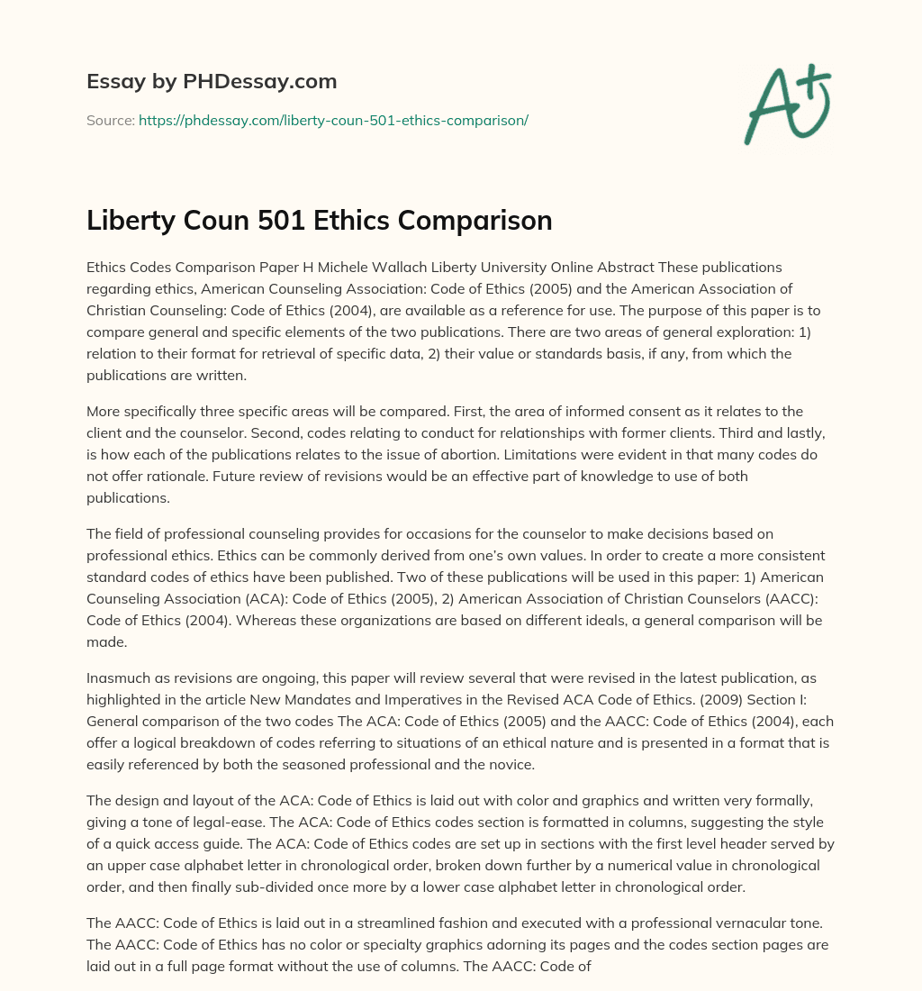 Liberty Coun 501 Ethics Comparison essay