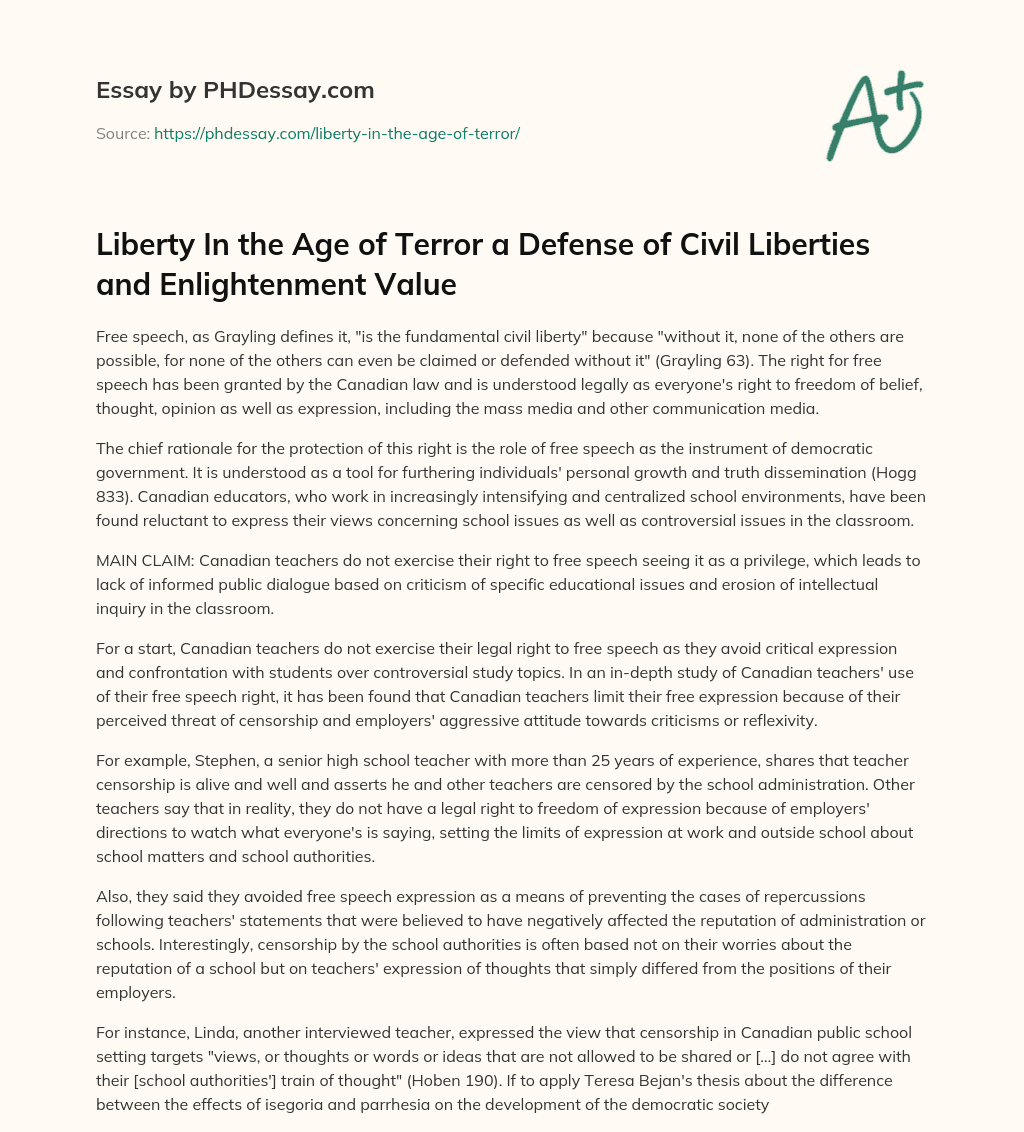 Liberty In the Age of Terror a Defense of Civil Liberties and Enlightenment Value essay