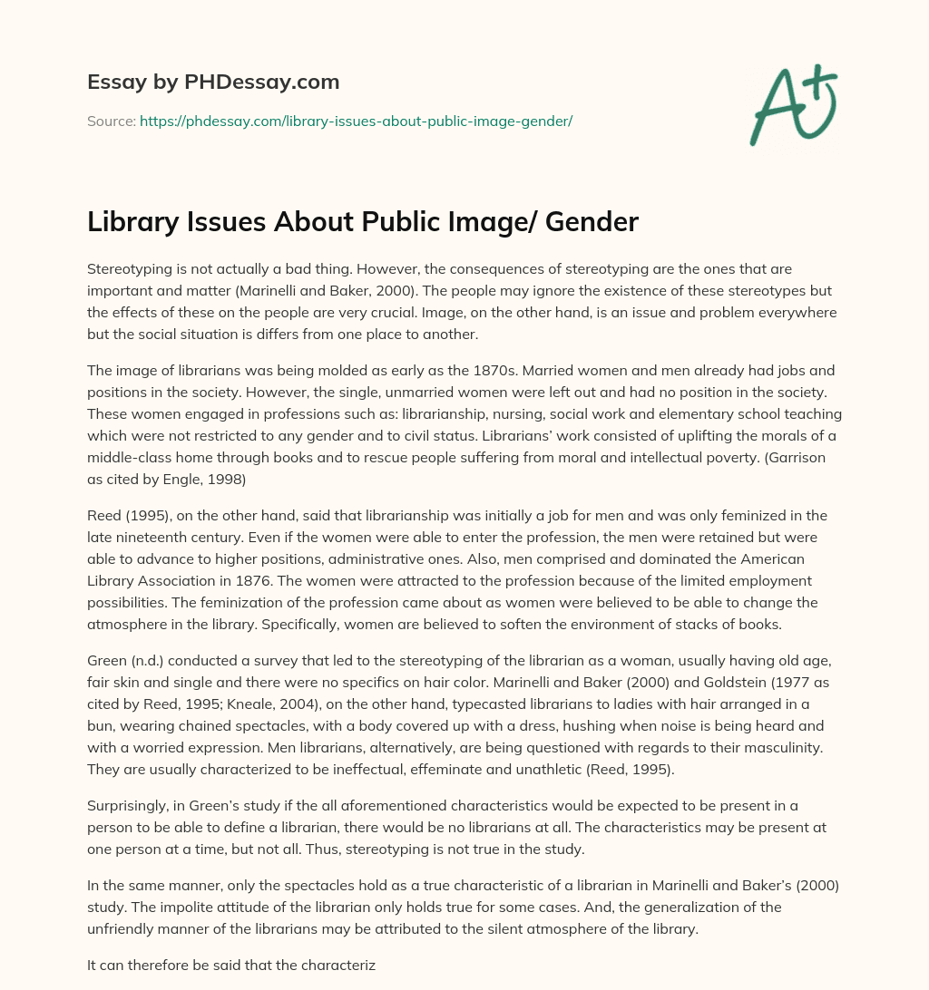 Library Issues About Public Image/ Gender essay