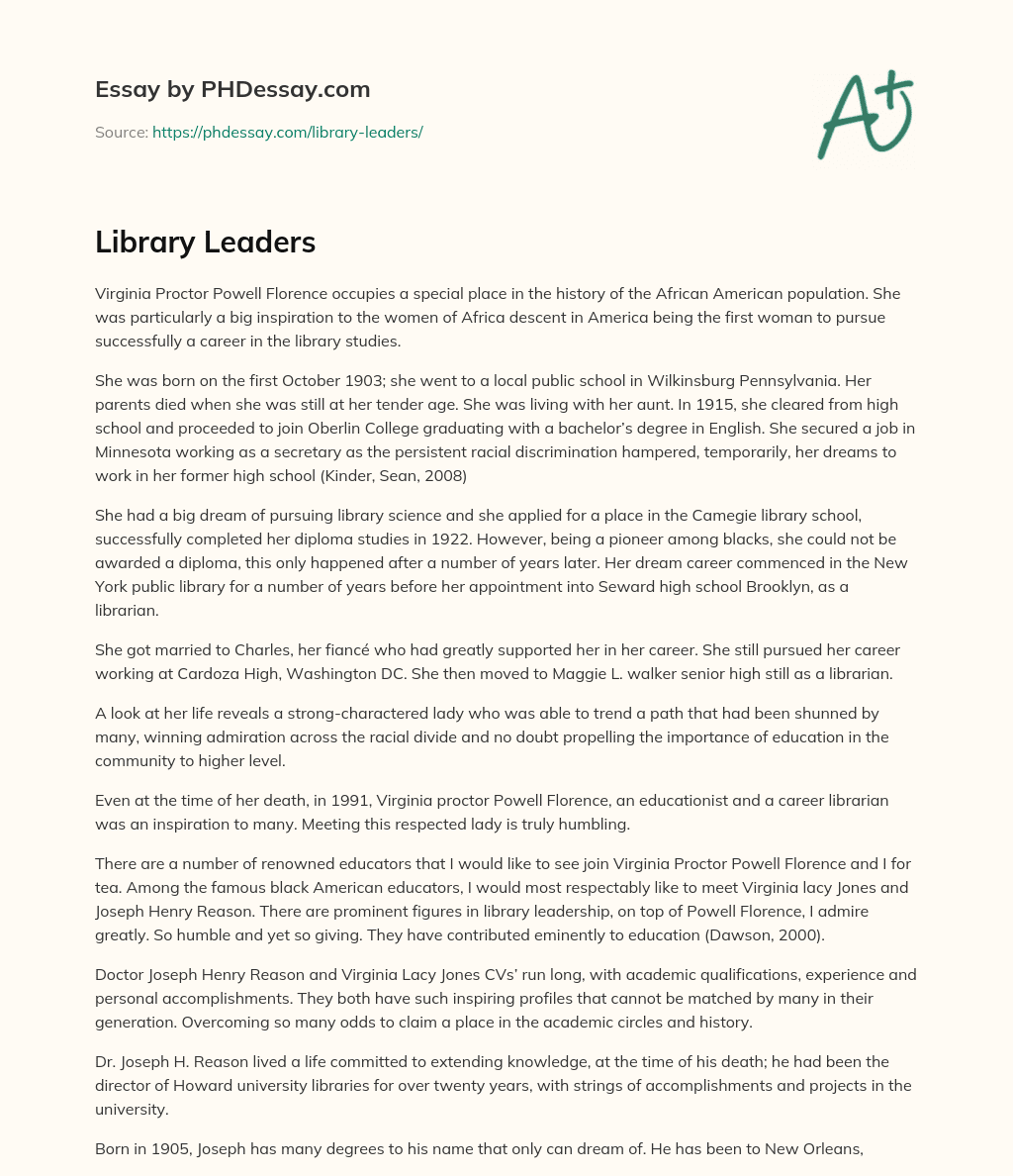 Library Leaders essay