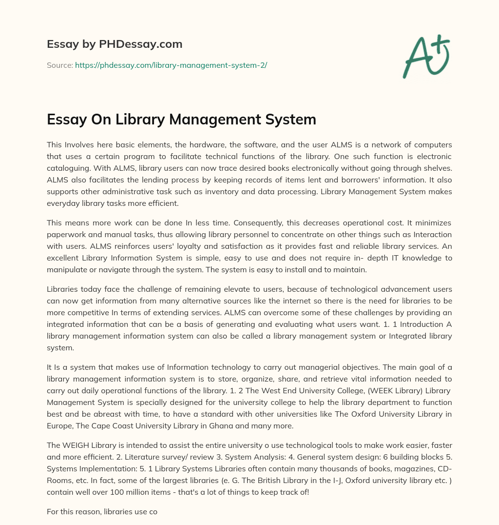 essay on library management