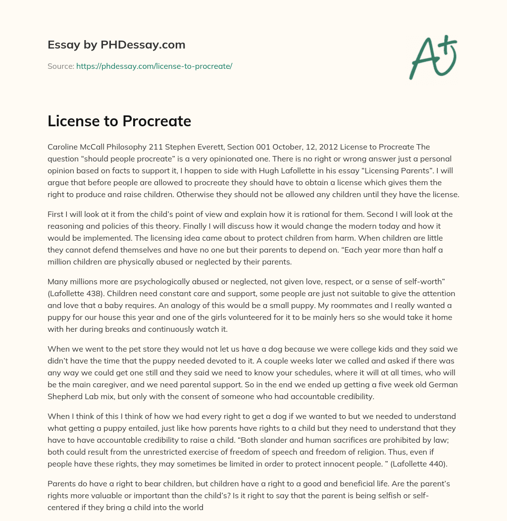 License to Procreate essay