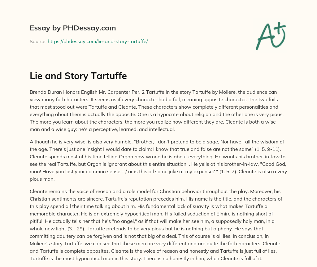 Lie and Story Tartuffe essay