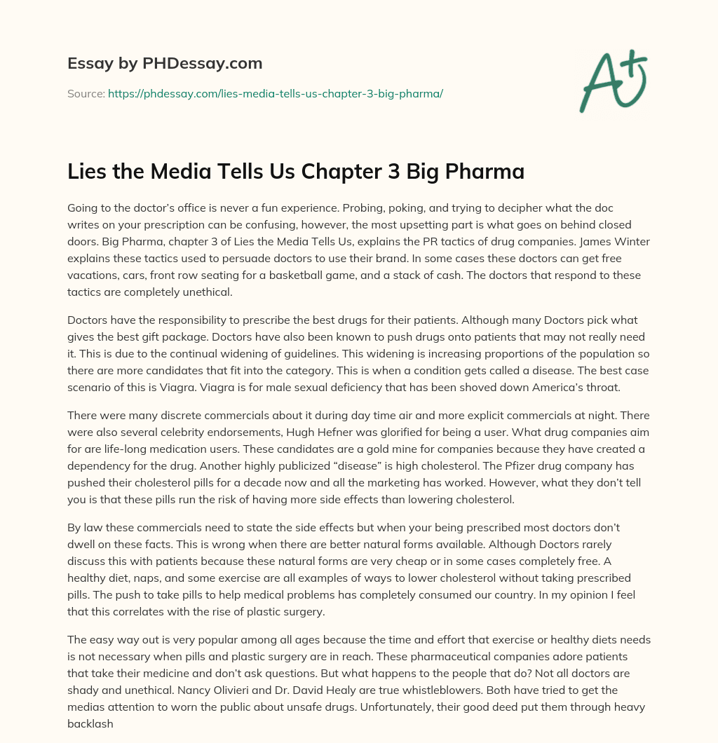 Lies the Media Tells Us Chapter 3 Big Pharma essay