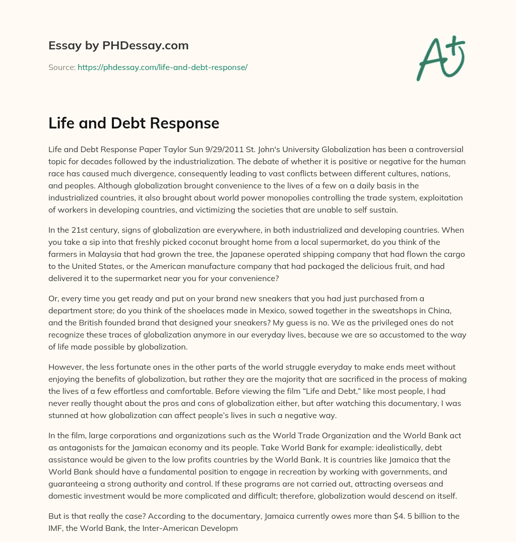 Life and Debt Response essay