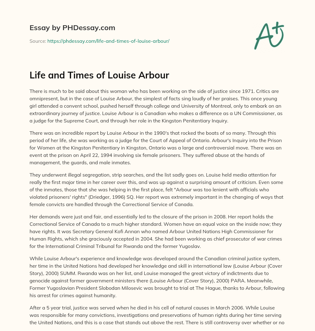 Life and Times of Louise Arbour essay