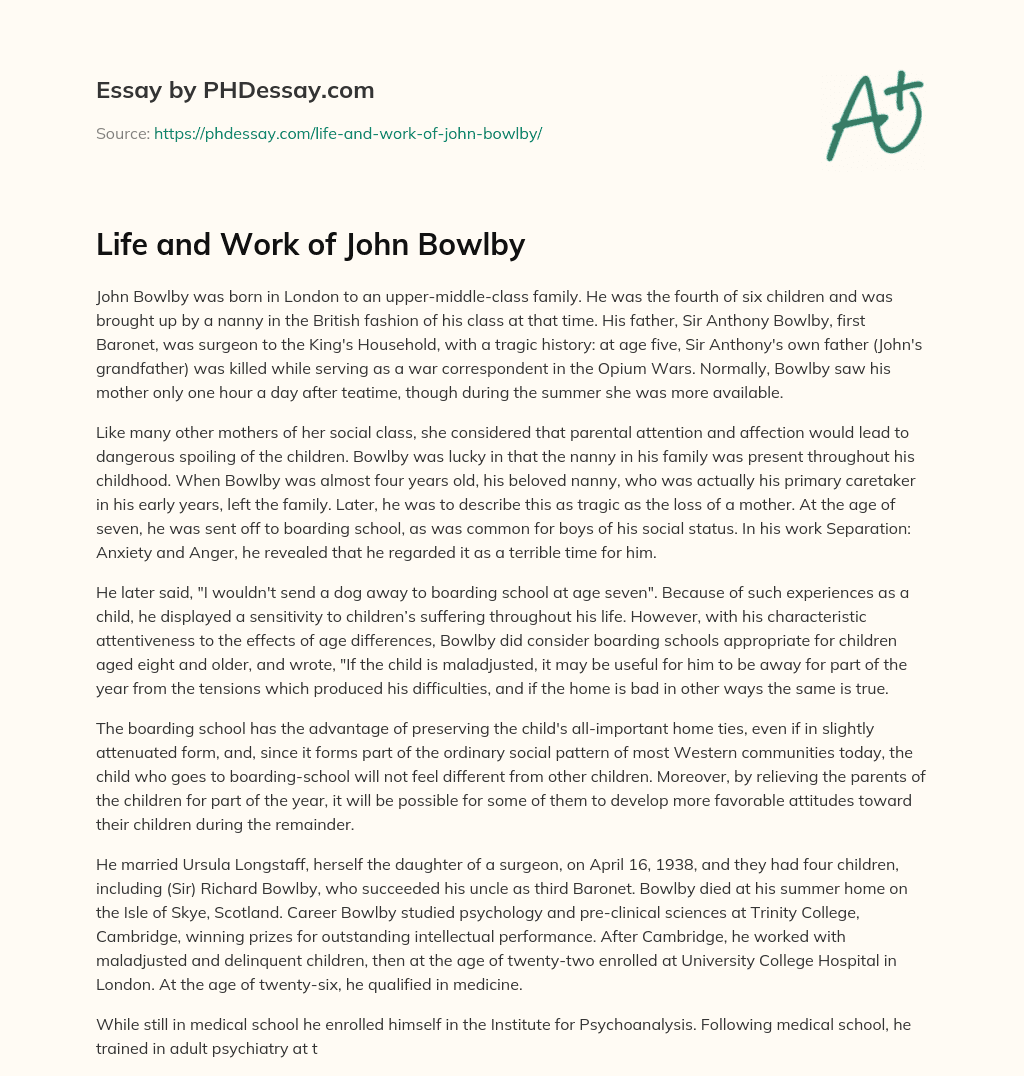 Life and Work of John Bowlby essay