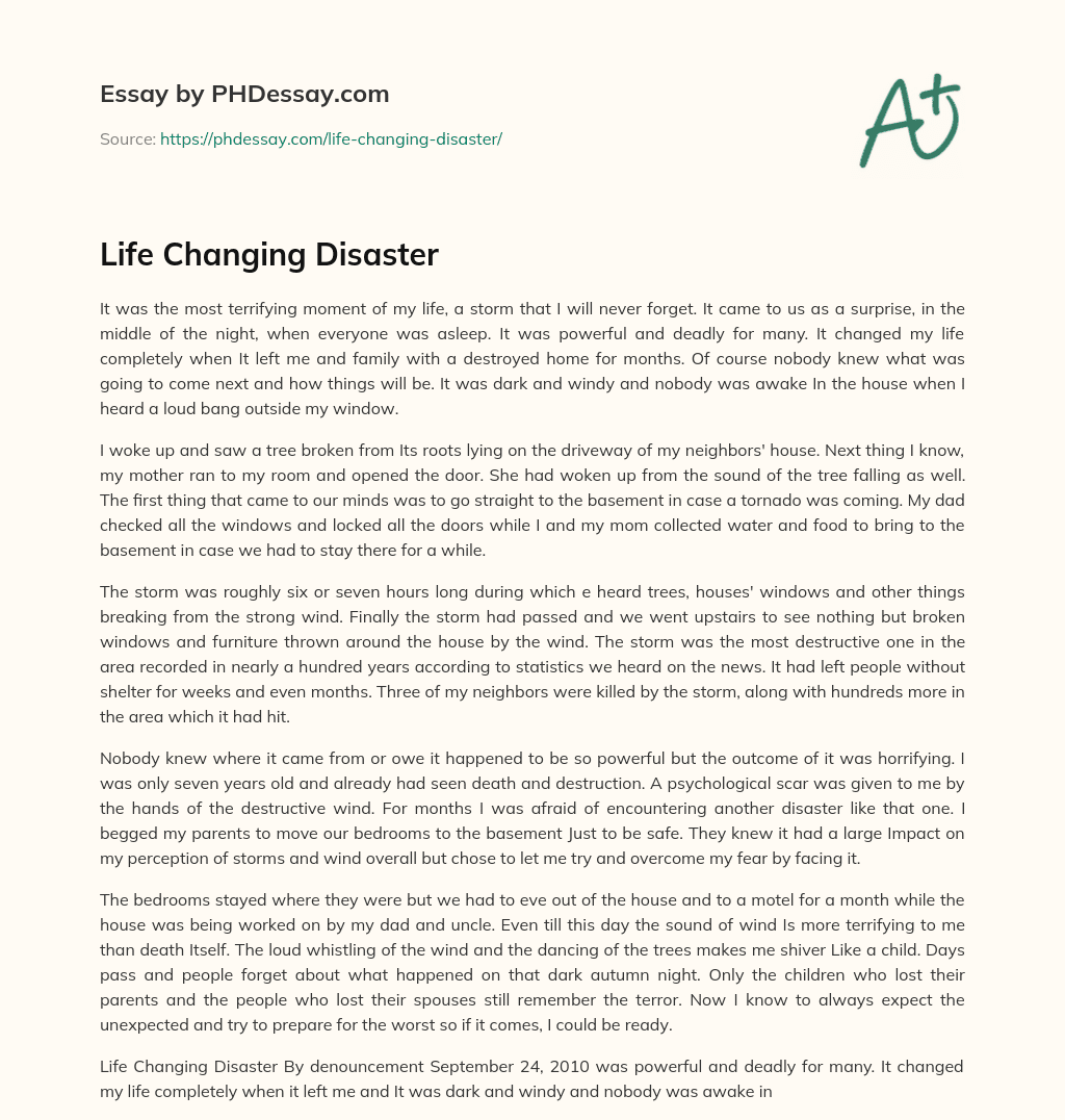 Life Changing Disaster essay