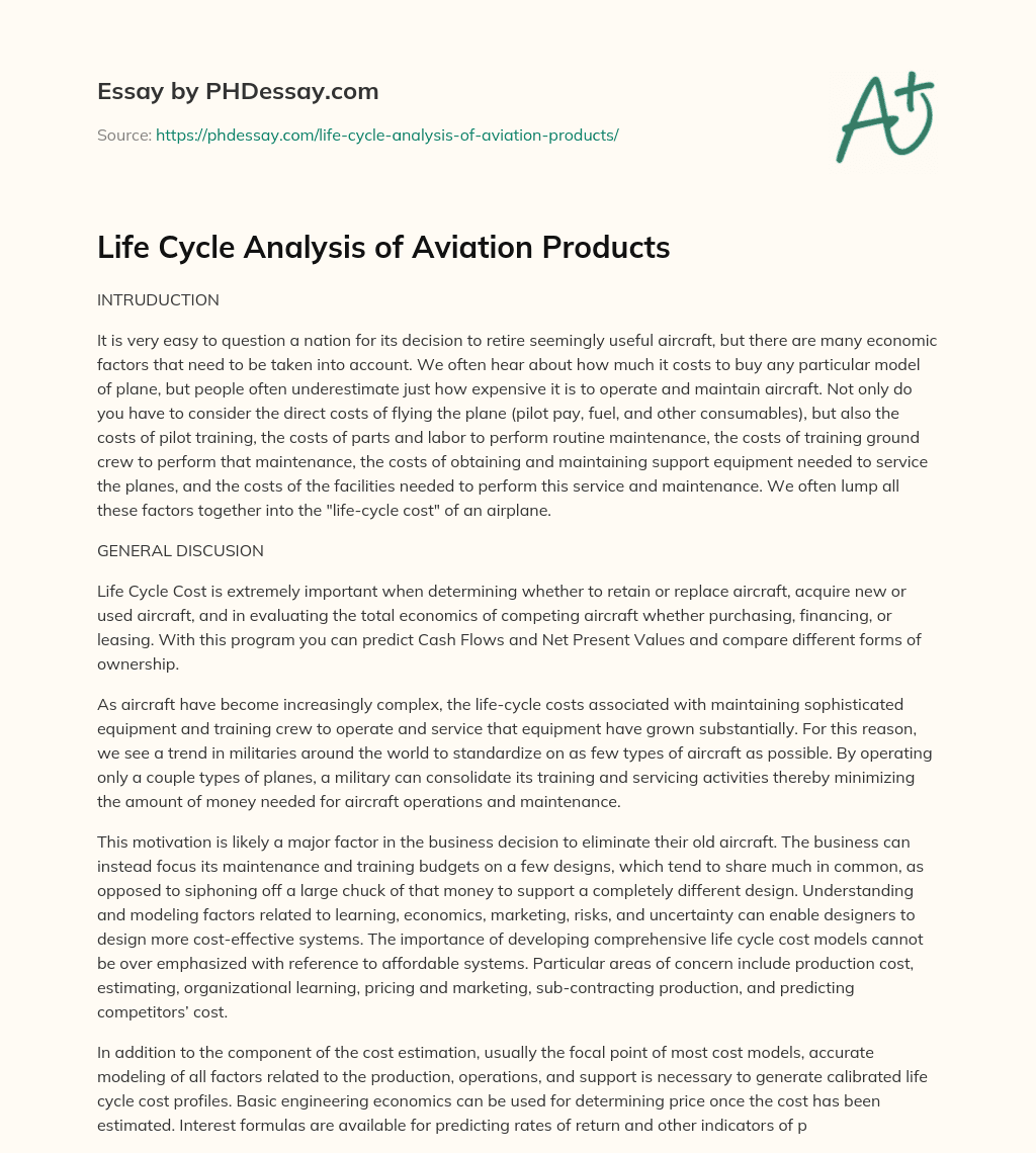 Life Cycle Analysis of Aviation Products essay