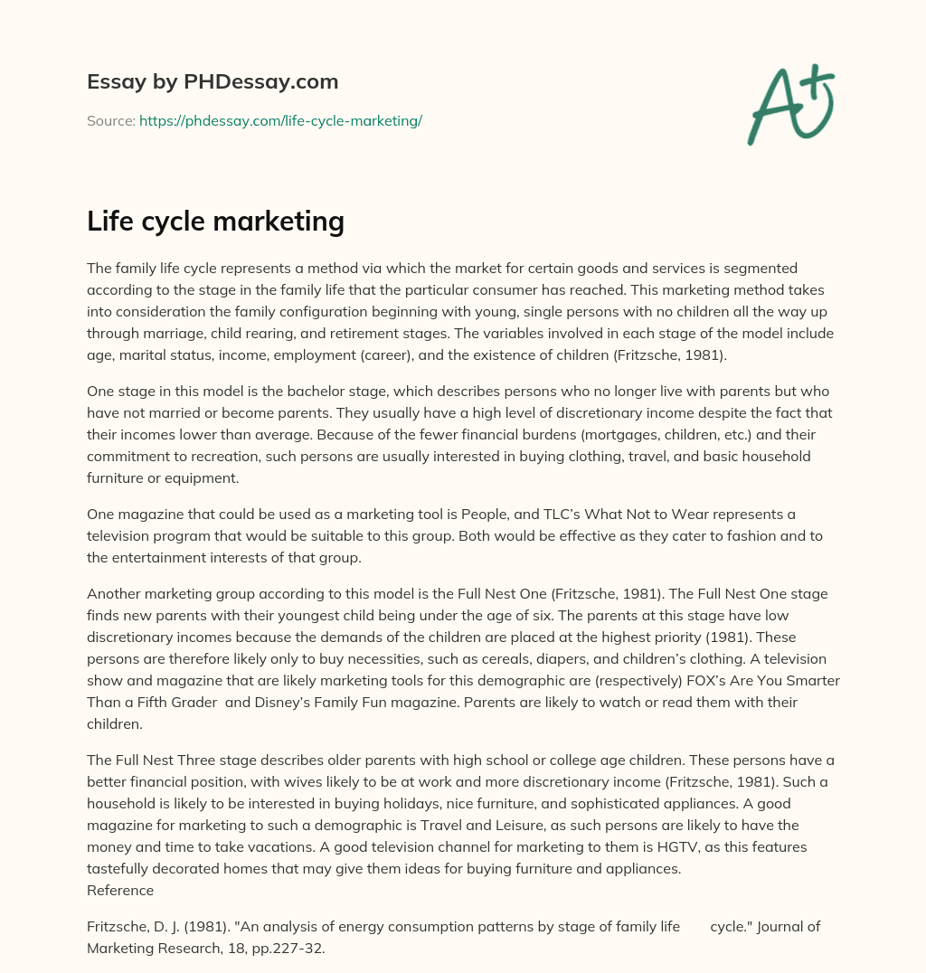 Life cycle marketing essay