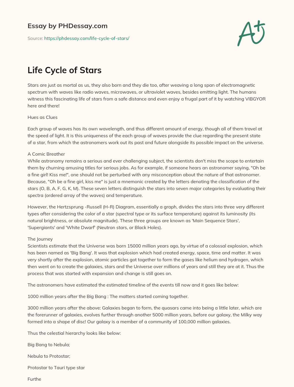 star life cycle essay