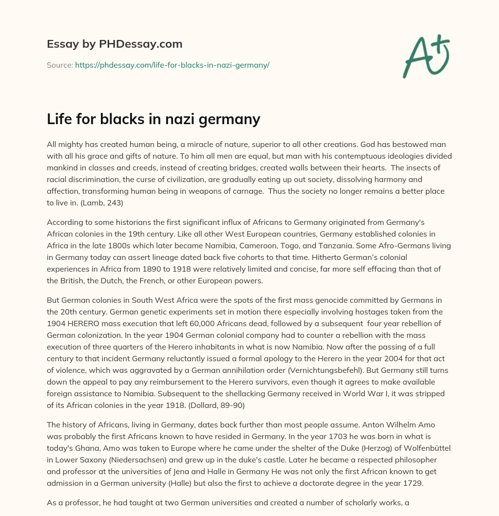 Life for blacks in nazi germany essay