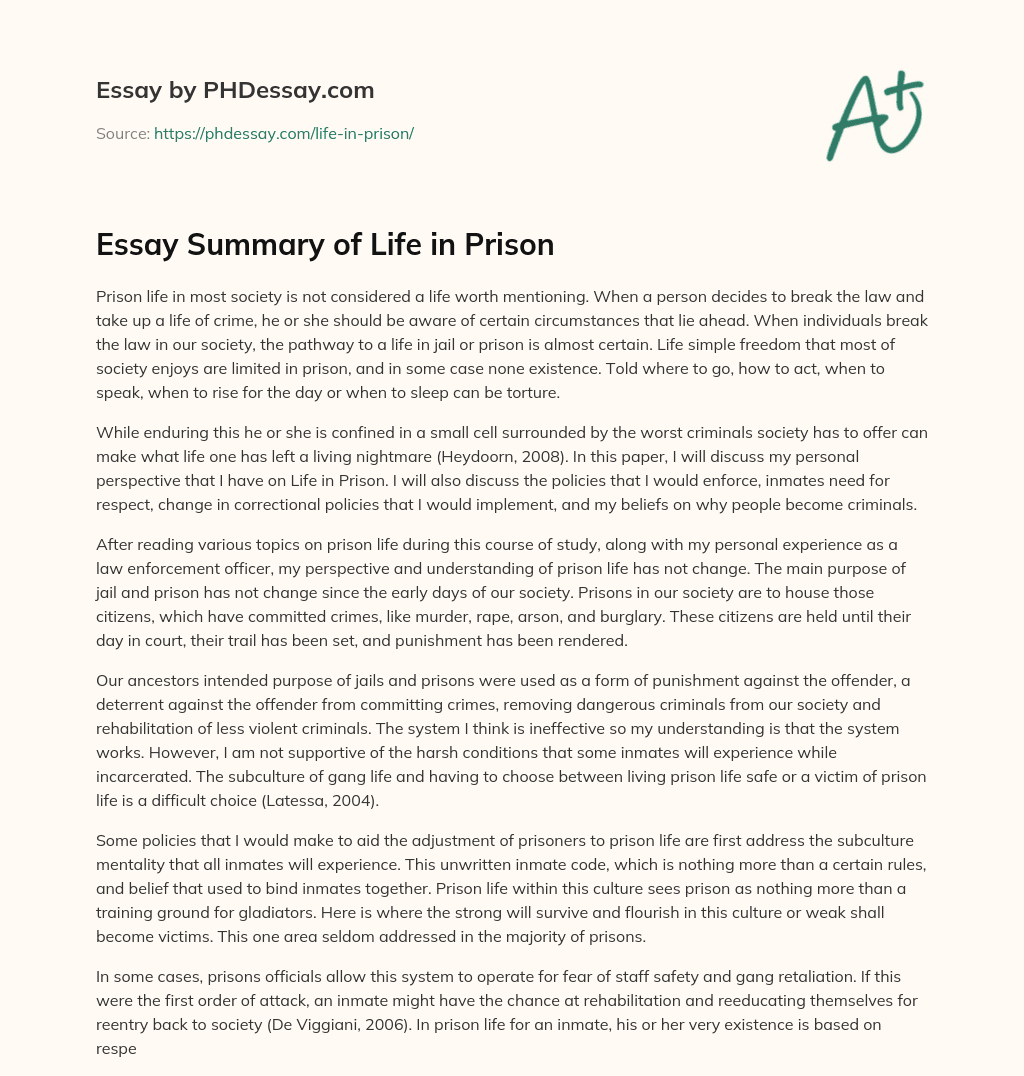 essay on life imprisonment