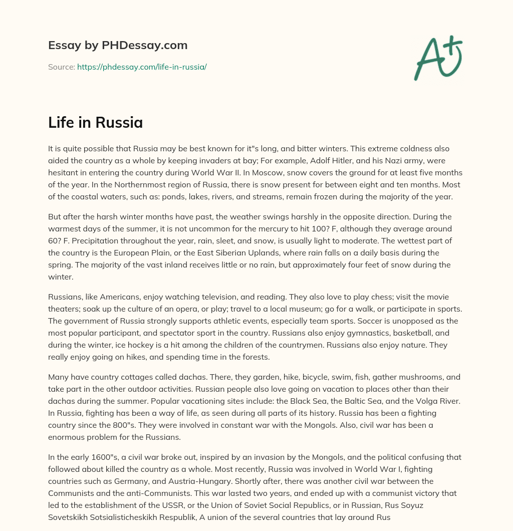 Life in Russia essay