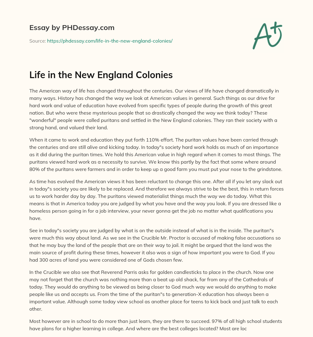 Life in the New England Colonies essay