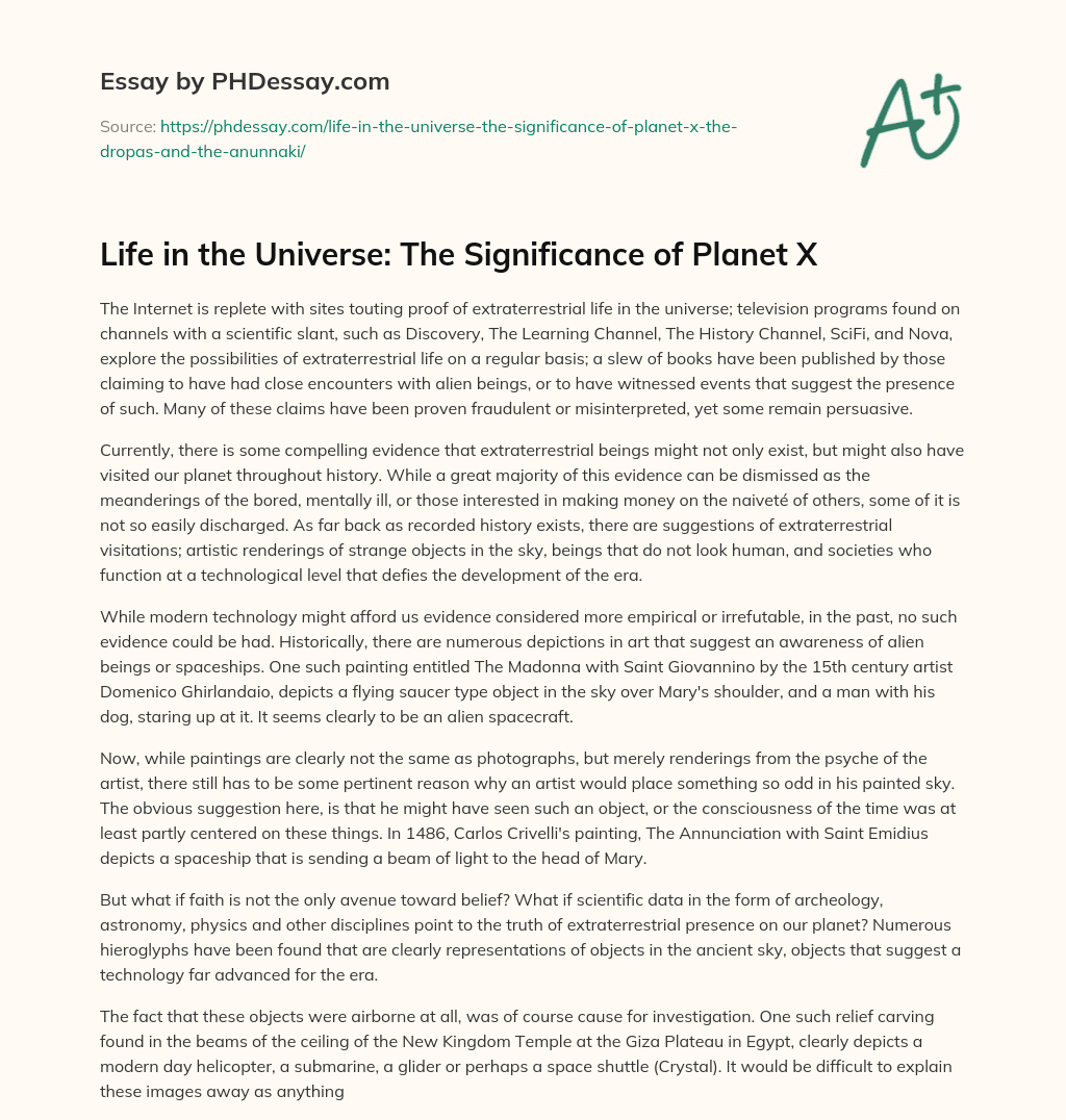 Life in the Universe: The Significance of Planet X essay