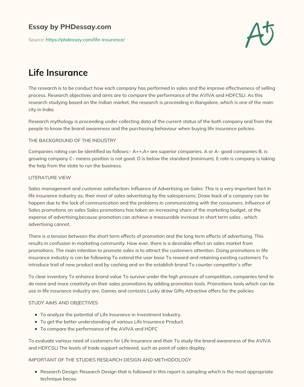 Life Insurance essay
