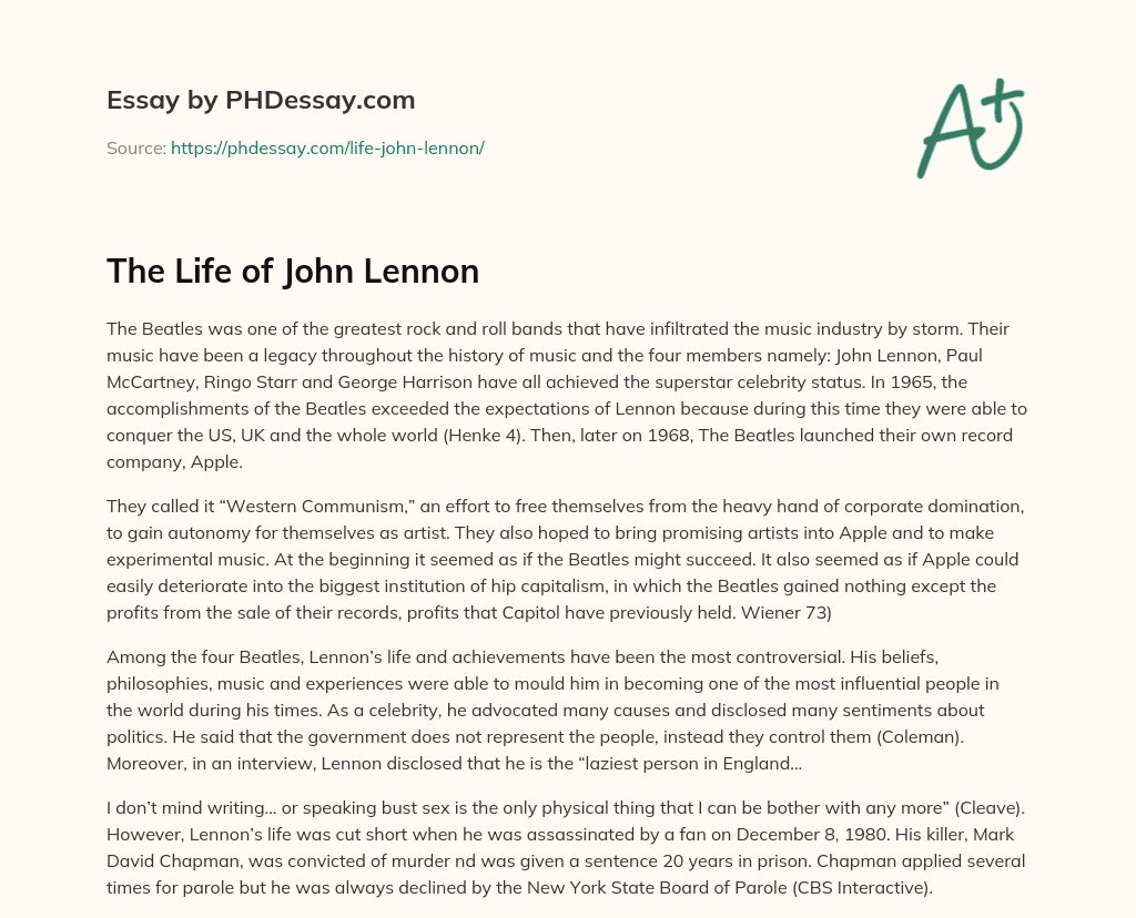 The Life of John Lennon essay