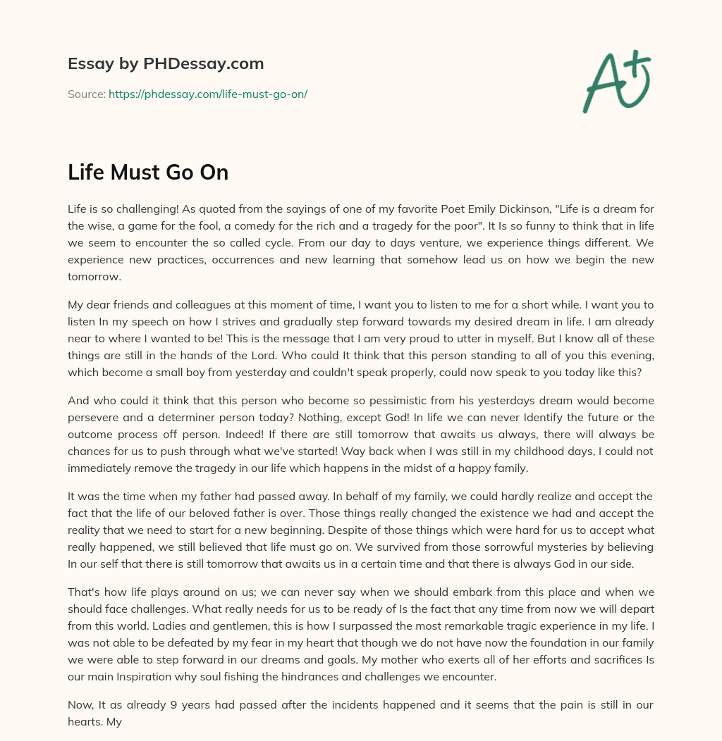 Life Must Go On essay