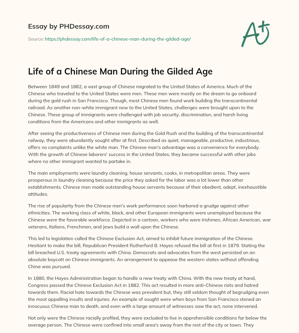 Life of a Chinese Man During the Gilded Age essay