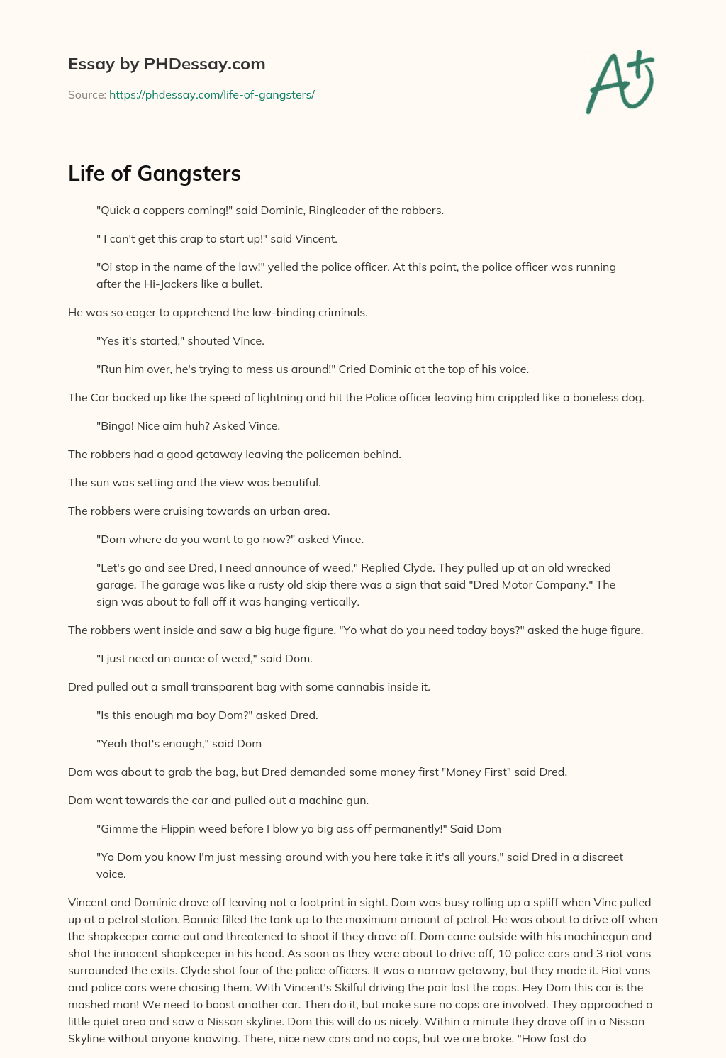 Life of Gangsters essay