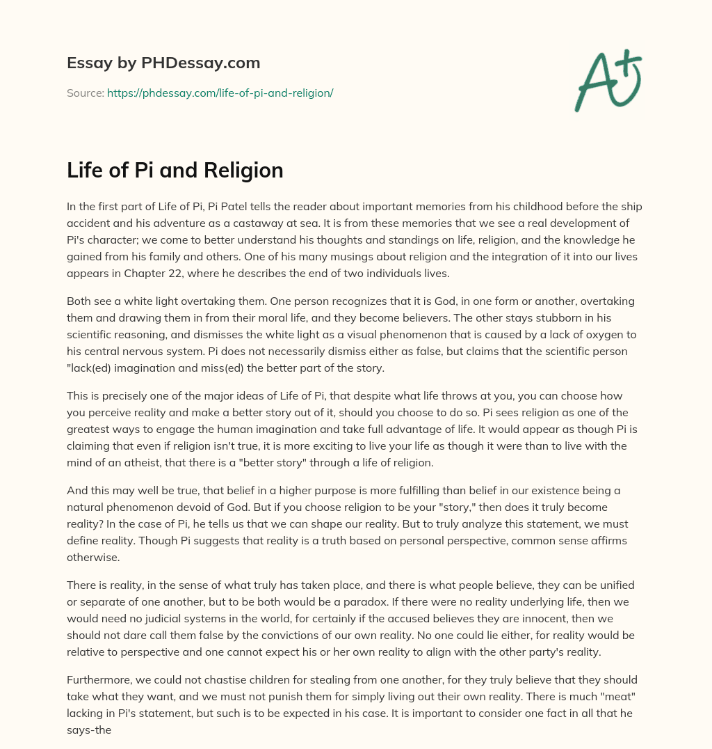 life of pi thesis on religion