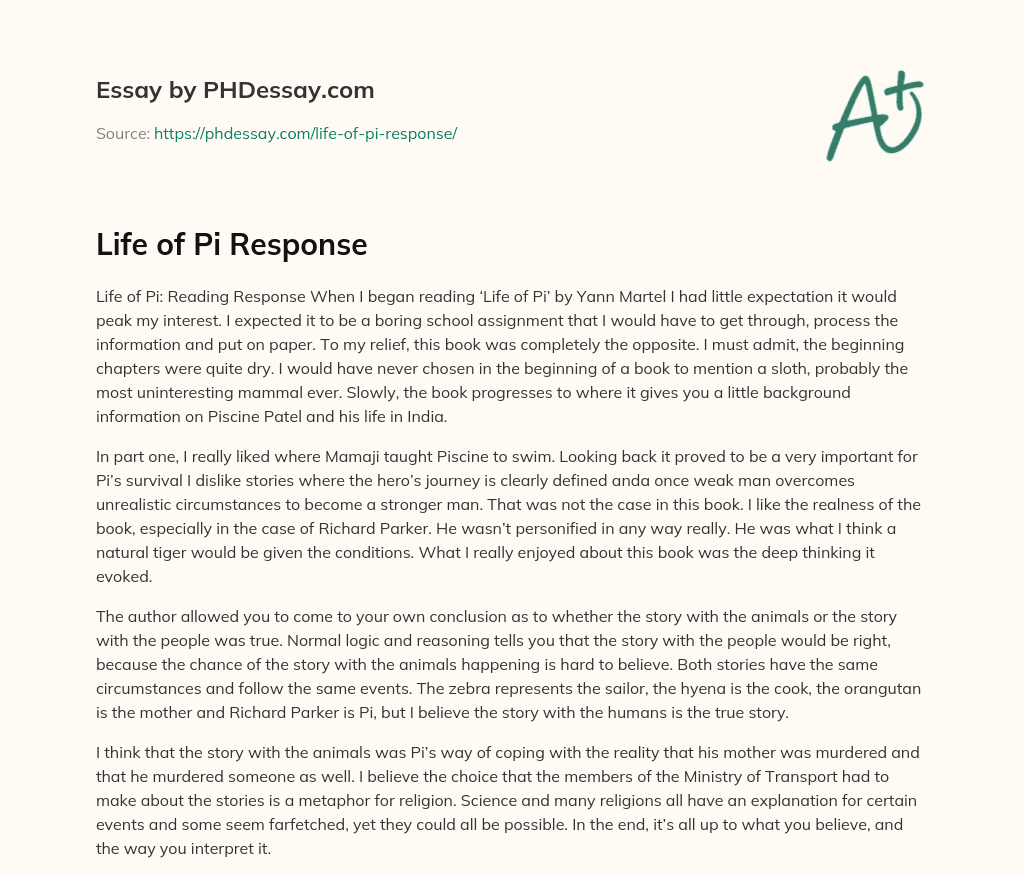 Life of Pi Response essay