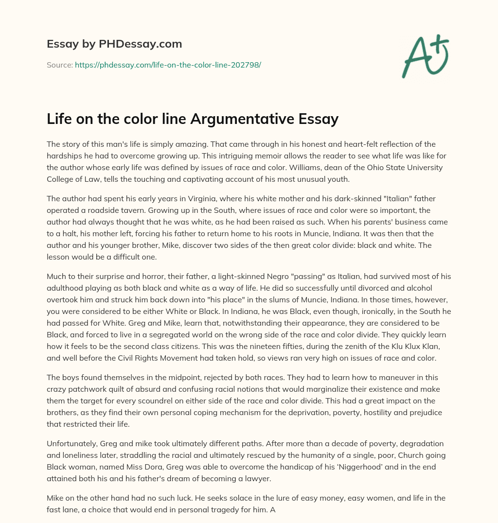 Life on the color line Argumentative Essay essay