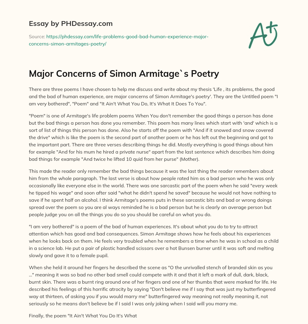 Major Concerns of Simon Armitage`s Poetry essay