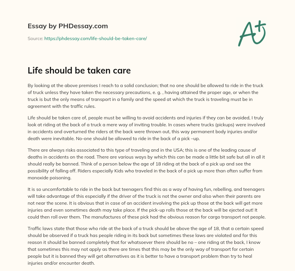 Life should be taken care essay
