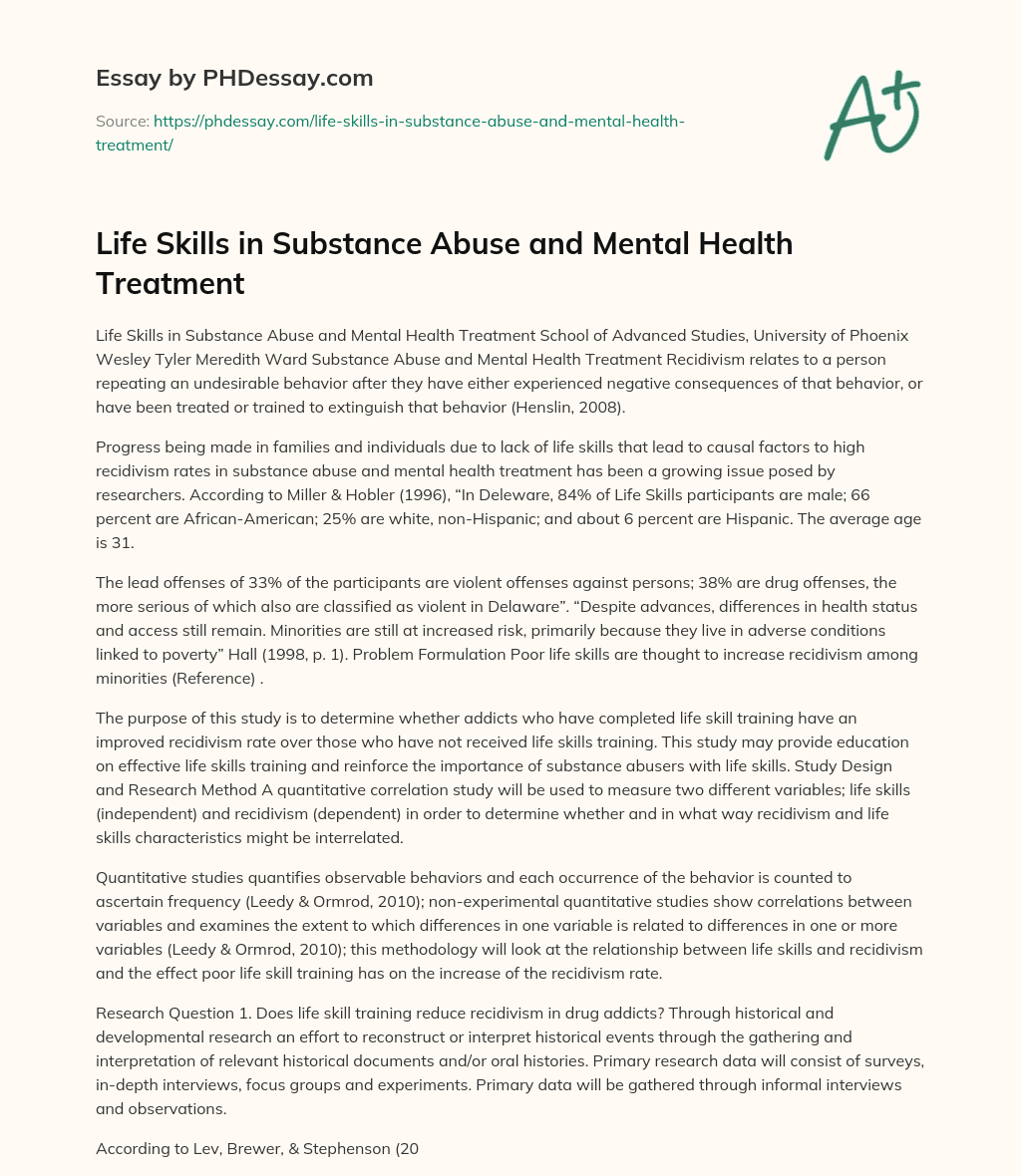 Life Skills in Substance Abuse and Mental Health Treatment