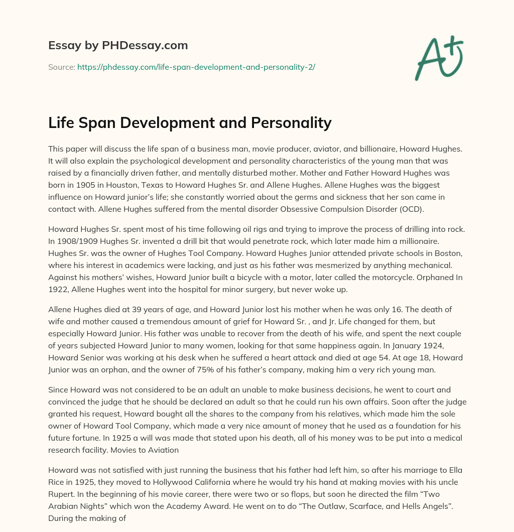 Life Span Development and Personality essay