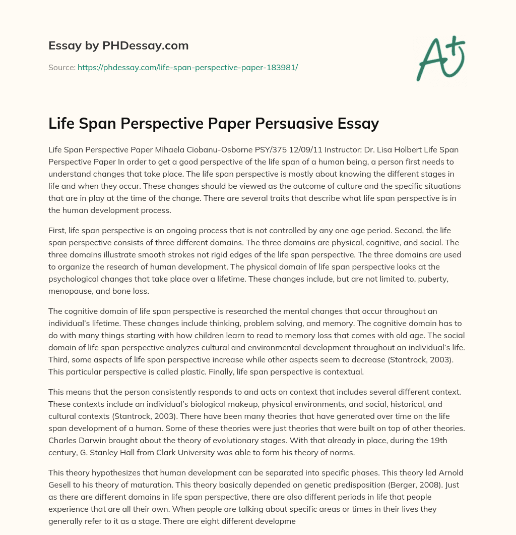 Life Span Perspective Paper Persuasive Essay essay