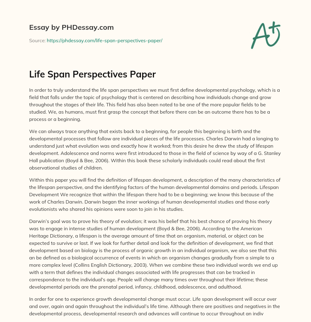 Life Span Perspectives Paper essay