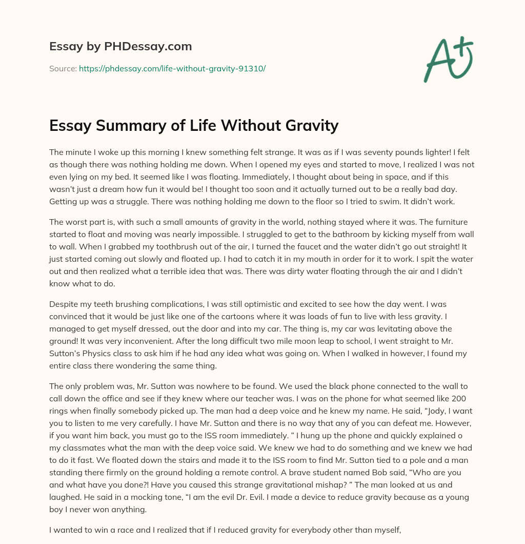 essay about life without gravity