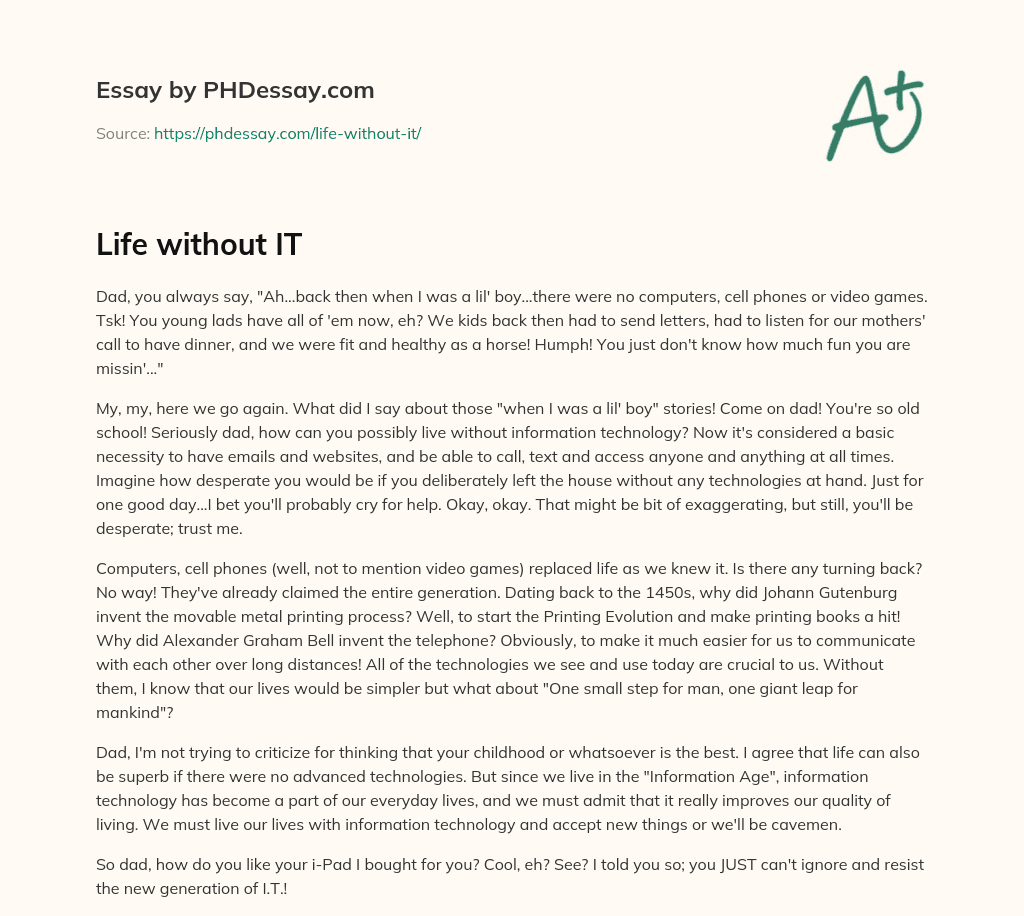 Life without IT essay