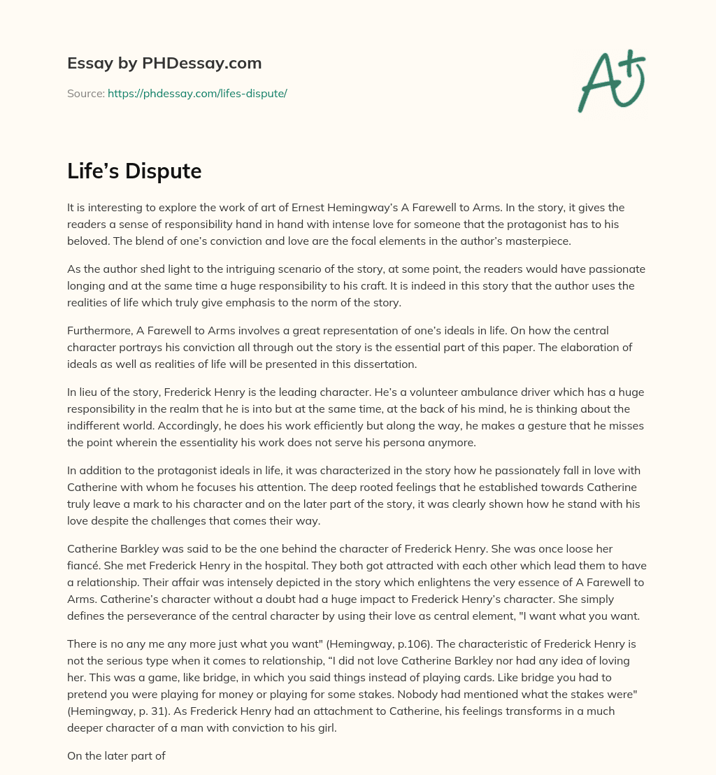 Life’s Dispute essay