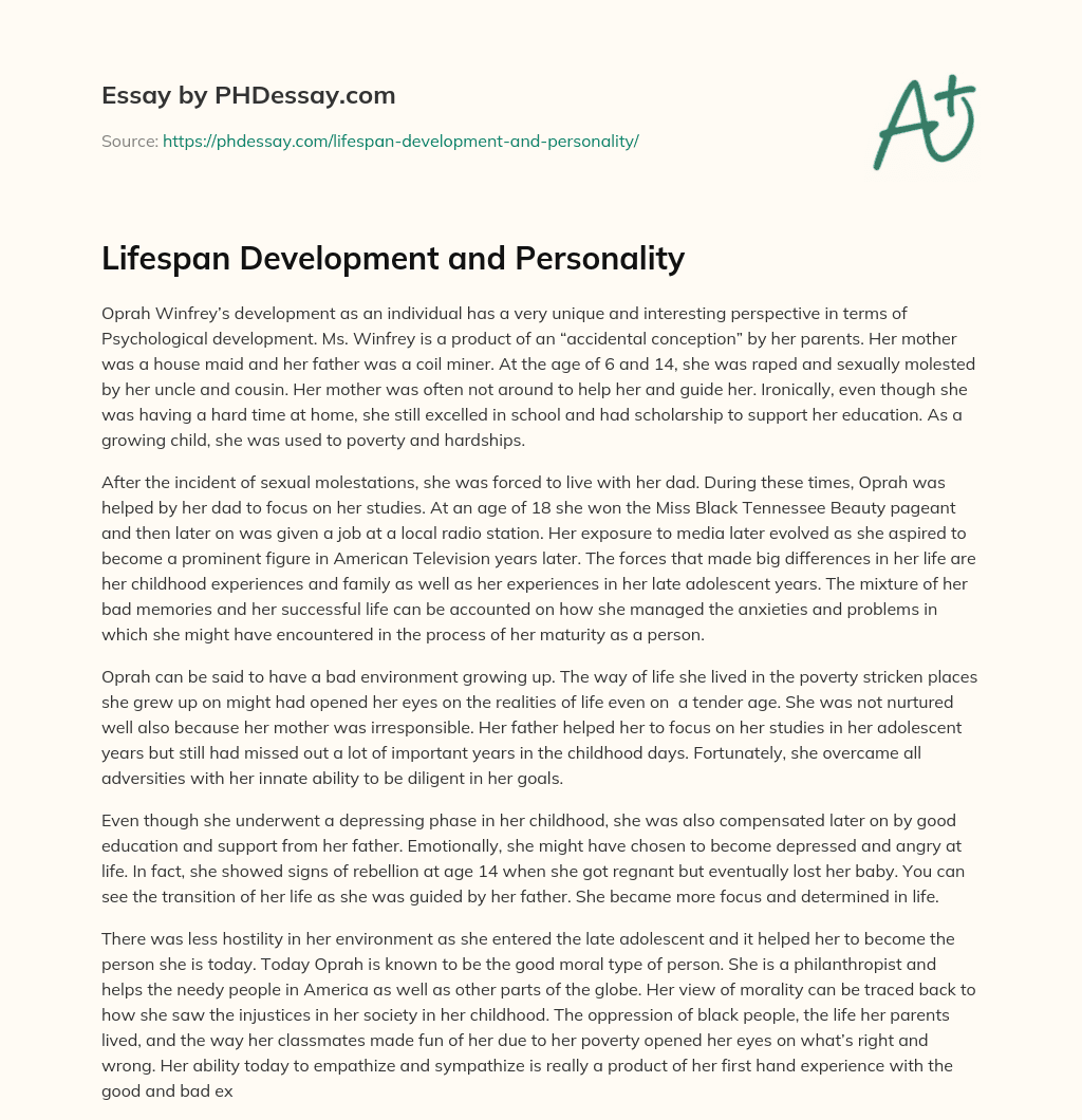 Lifespan Development and Personality essay