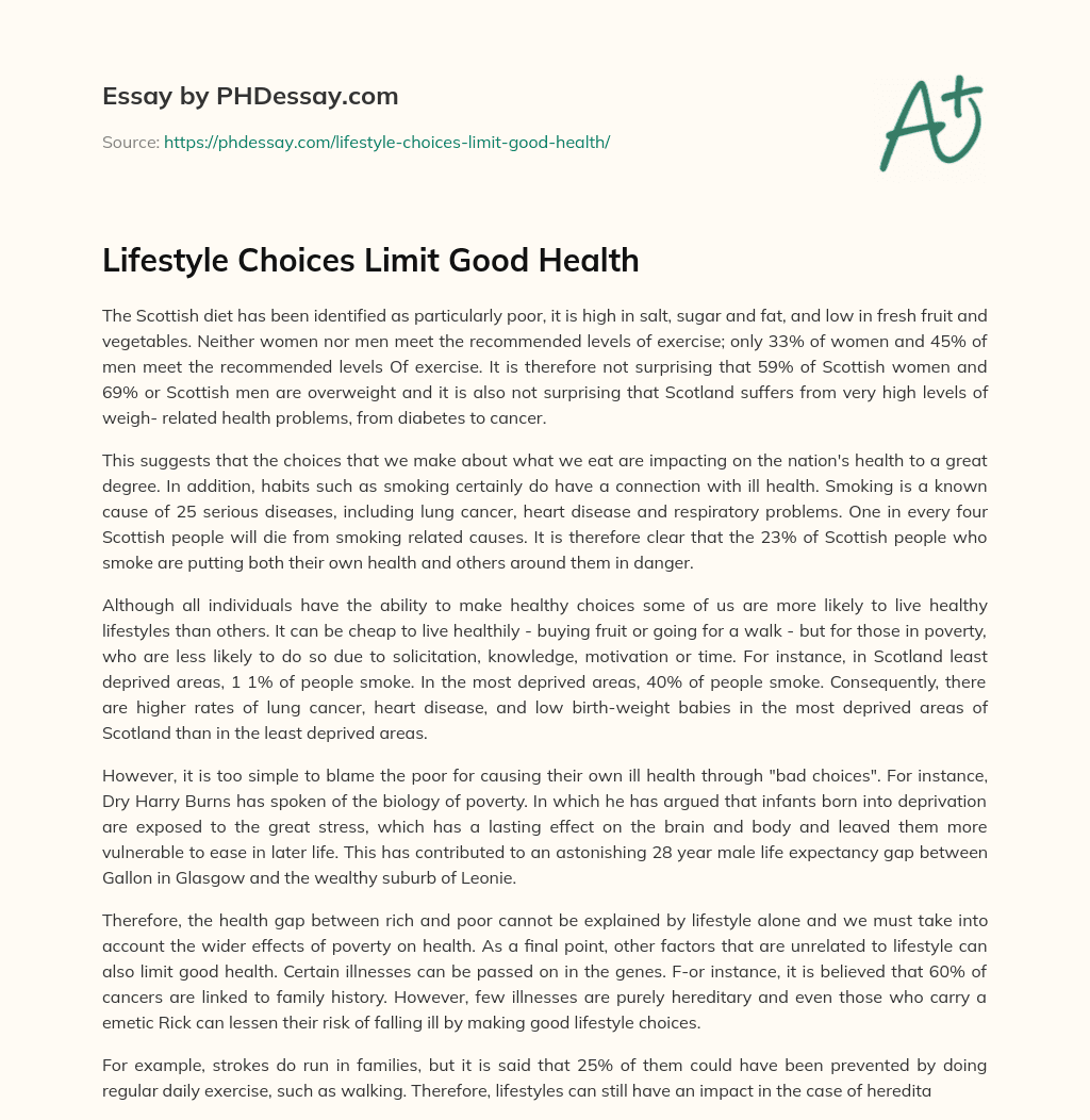 Lifestyle Choices Limit Good Health essay
