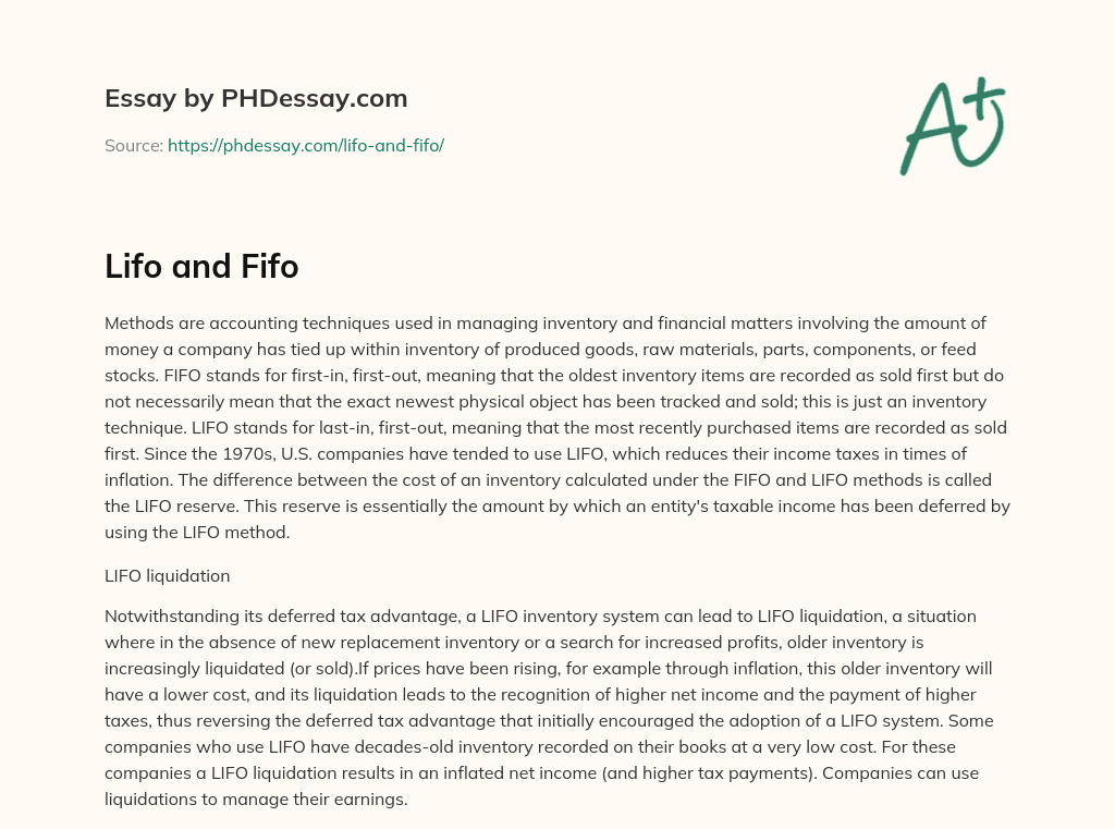 Lifo and Fifo essay