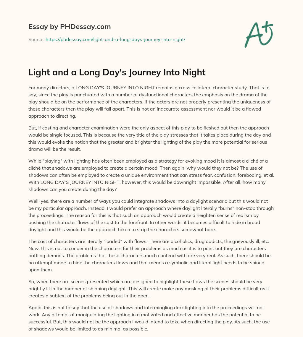 Light and a Long Day’s Journey Into Night essay