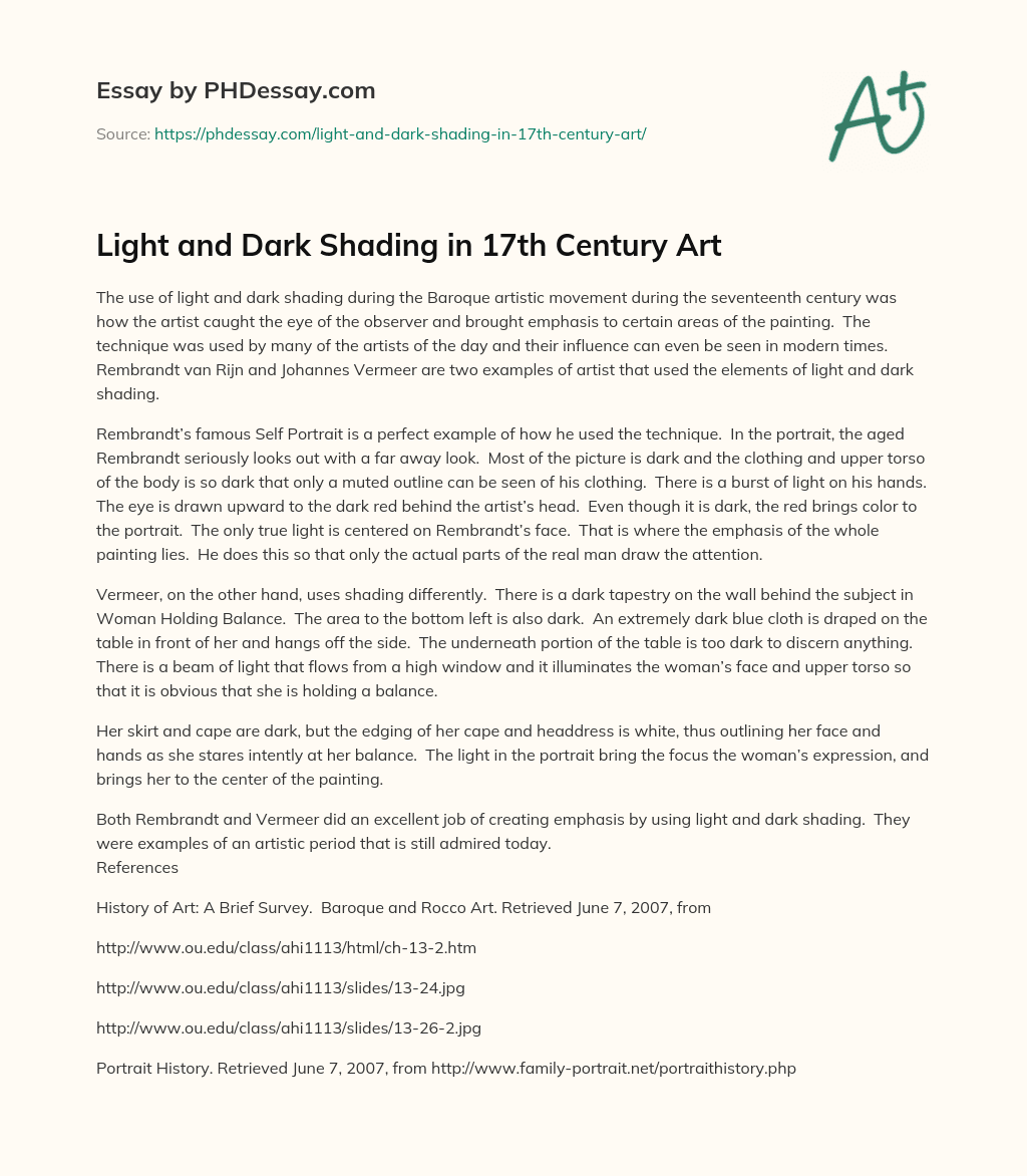 Light and Dark Shading in 17th Century Art essay