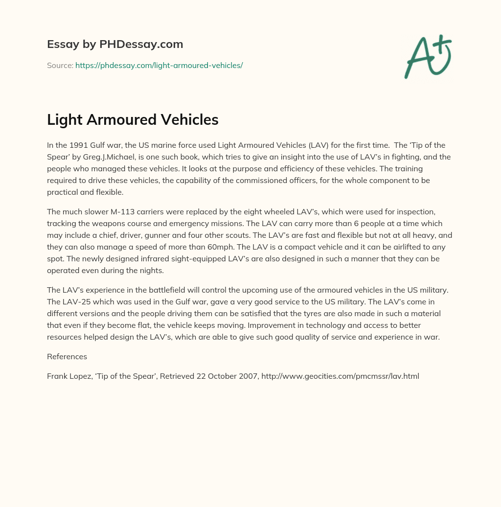 Light Armoured Vehicles essay