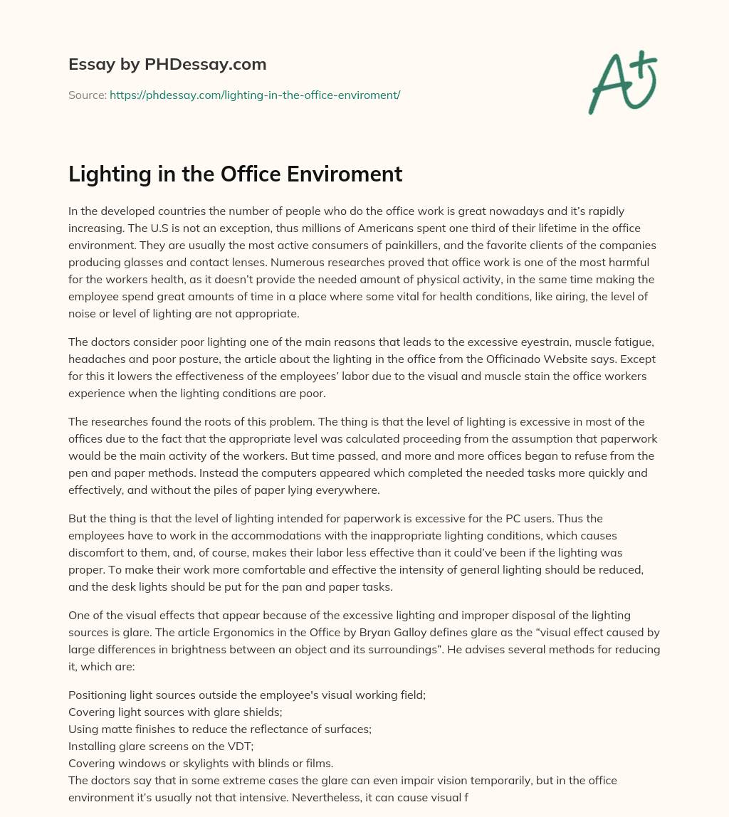Lighting in the Office Enviroment essay